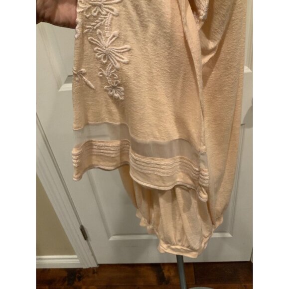 Free People Pale Peach Long Sleeve Top Embroidered Mesh Bell Sleeves, Size M - Picture 5 of 8